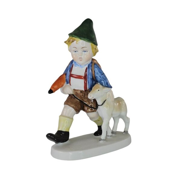 Vintage Germany Figurine Boy Walking His Goat Porcelain Collectible #8153 - Picture 1 of 8